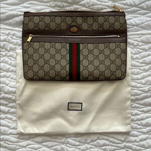 Gucci Brown and Green Clutch with Signature Pattern